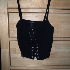 Black lace up crop top
